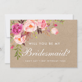 Kraft Watercolor Blommigt Rosa Bridesmaid Inbjudningar