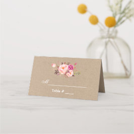 Kraft Watercolor Blommigt Rosa Bröllop Placeringskort