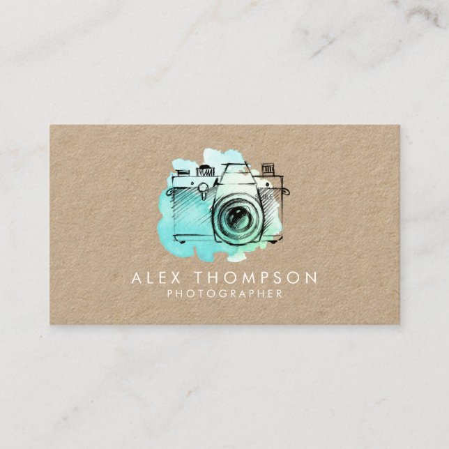 KRAFT Watercolor Camera Photographer Visitkort (Framsida)