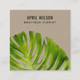 KRAFT WATERCOLOR GRÖNT MONSTERA LÖV FOLIAGE FYRKANTIGT VISITKORT