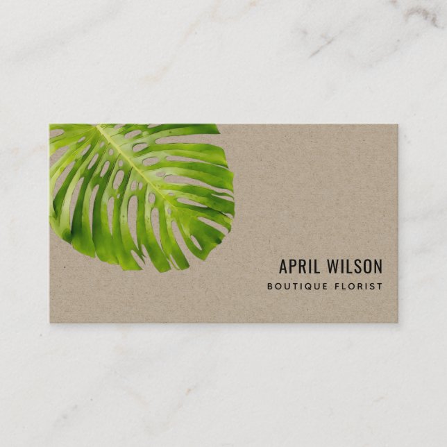 KRAFT WATERCOLOR GRÖNT MONSTERA LÖV FOLIAGE VISITKORT (Framsida)