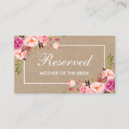 Kraft Watercolor Rosa Blommigt Bröllop Reserved Na Placeringskort