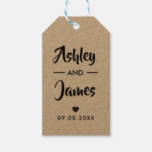 Kraft Wedding Favor Märkre, Personlig med Namn Presentetikett