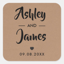 Kraft Wedding Favor Sticker, Personlig, Namn Fyrkantigt Klistermärke