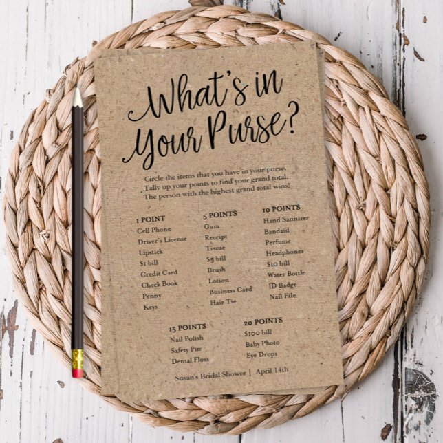 Kraft What's in your Purse Shower Value Game Card Flygblad (Skapare uppladdad)