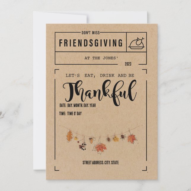 Kraft / White Friendsgiving-inbjudan Inbjudningar (Framsida)