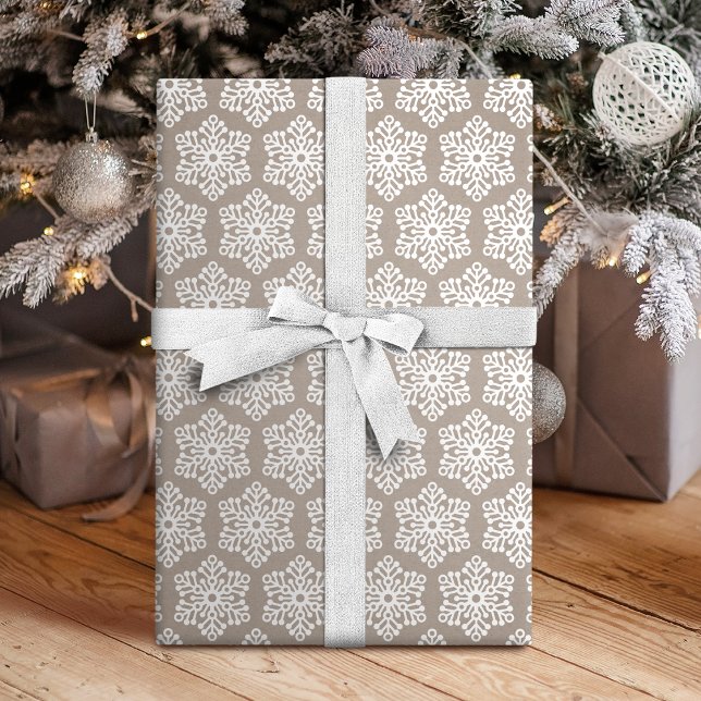 Kraft White Snöflingor jul Helgdag Presentpapper (Kraft White Snowflakes Christmas Holiday Wrapping Paper)
