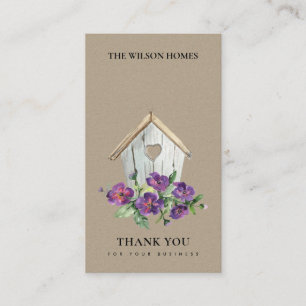 KRAFT WOODEN BLOMMIGT BIRD TACK REALTOR VISITKORT