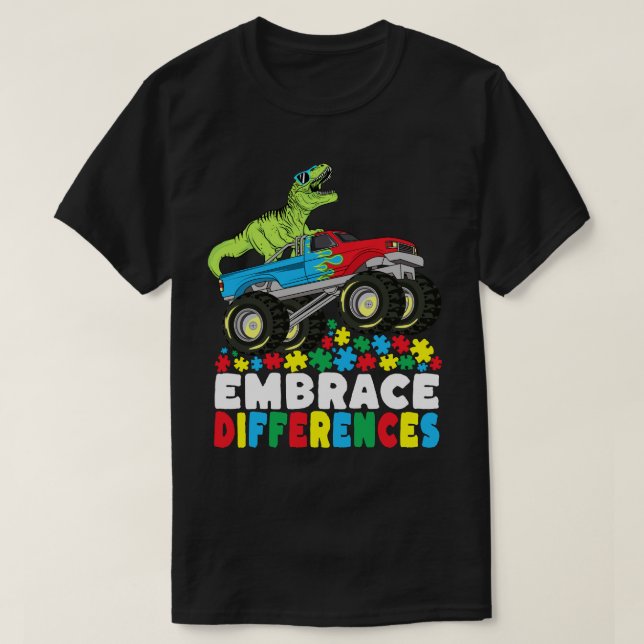 Kräfta skillnader T Rex Monster Lastbil Autism Shirt (Design framsida)