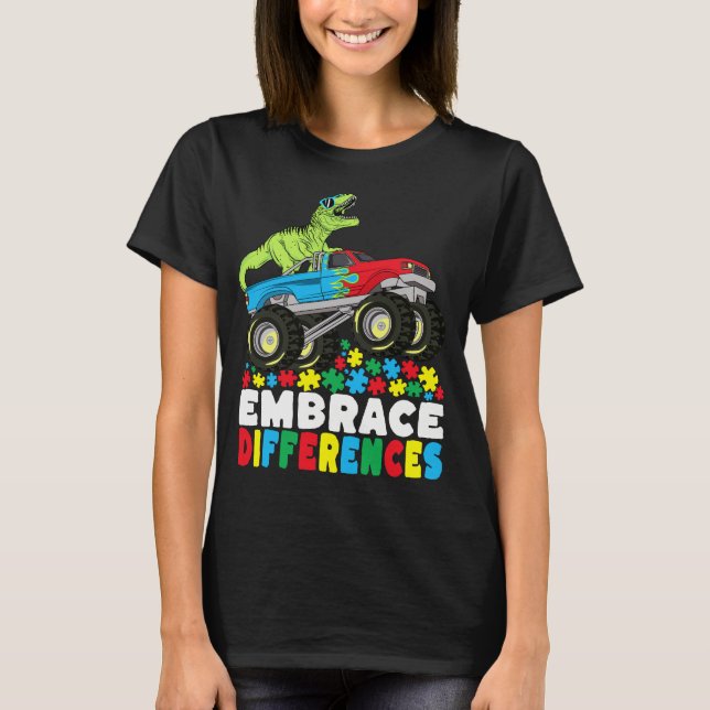 Kräfta skillnader T Rex Monster Lastbil Autism Shirt (Framsida)