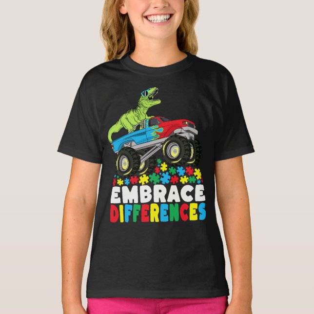 Kräfta skillnader T Rex Monster Lastbil Autism Shirt (Framsida)