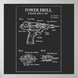 Kraftborrmaskin Patent Ritning Poster