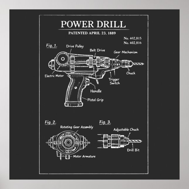 Kraftborrmaskin Patent Ritning Poster (Framsidan)