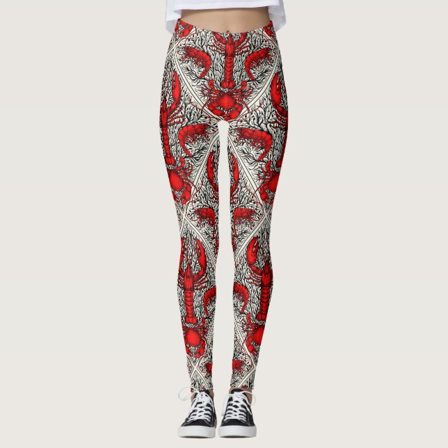 Kräftdjur i rött, svart och elfenben leggings (Framsida)