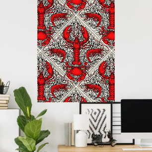 Kräftdjur i rött, svart och elfenben poster