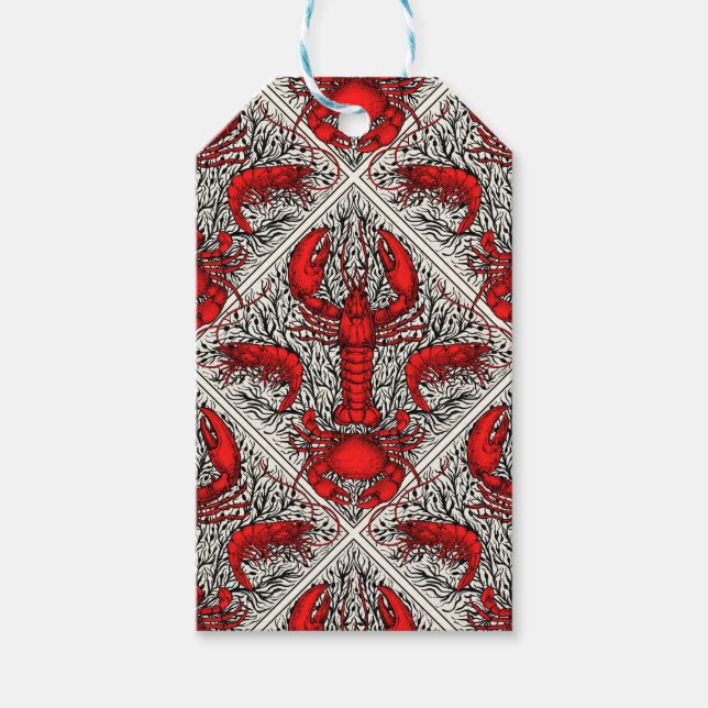 Kräftdjur i rött, svart och elfenben presentetikett (Framsidan)