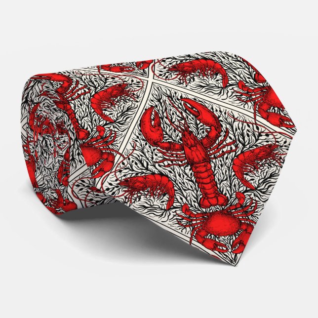 Kräftdjur i rött, svart och elfenben slips (Rullad)