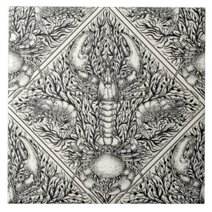 Kräftdjur i svart och naturligt vitt kakelplatta