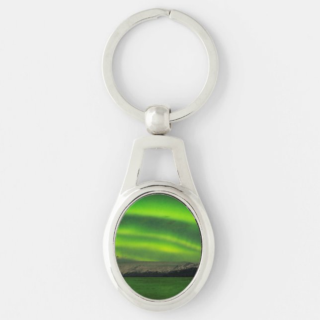 Kraftfull Aurora Ovalt Silverfärgad Nyckelring (Framsidan)