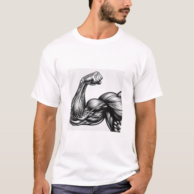 Kraftfull Bicep Böj Anatomi Mäns Bodybuilding Gra T Shirt (Framsida)