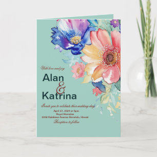 Kraftfull Blommig Mintgrön Bröllopsvikning Inbjudan
