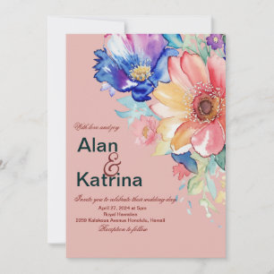 Kraftfull Blommig Rodnad Korall Rosa Bröllop Inbjudningar