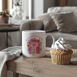 Kraftfull Blommigt, kvinnodagen i Internationell Kaffemugg