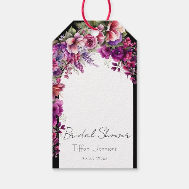 Kraftfull blomsterbåge Bröllopsdusch Presentetikett (Framsidan)