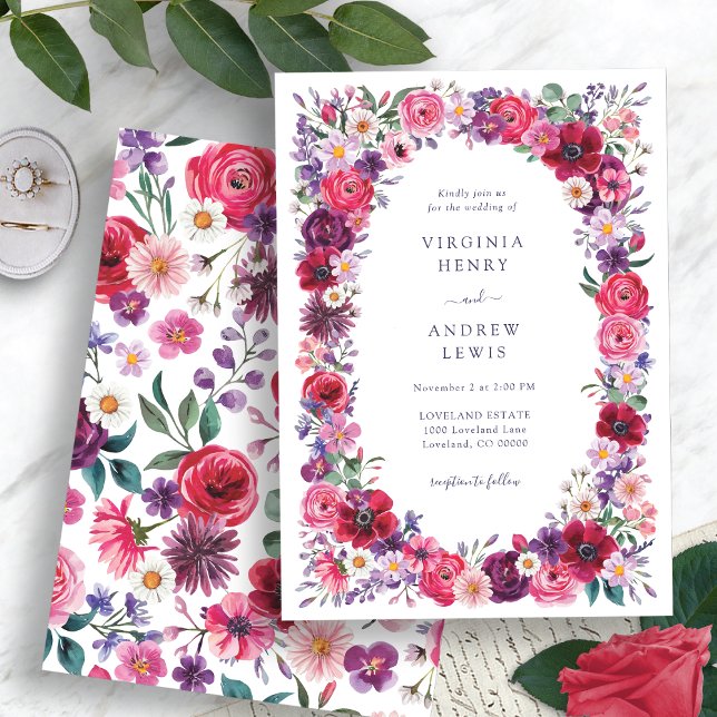 Kraftfull blomsterbröllop i akvarellstil inbjudningar (Bold Watercolor Floral Wedding Invitation by Painted Paperie
)