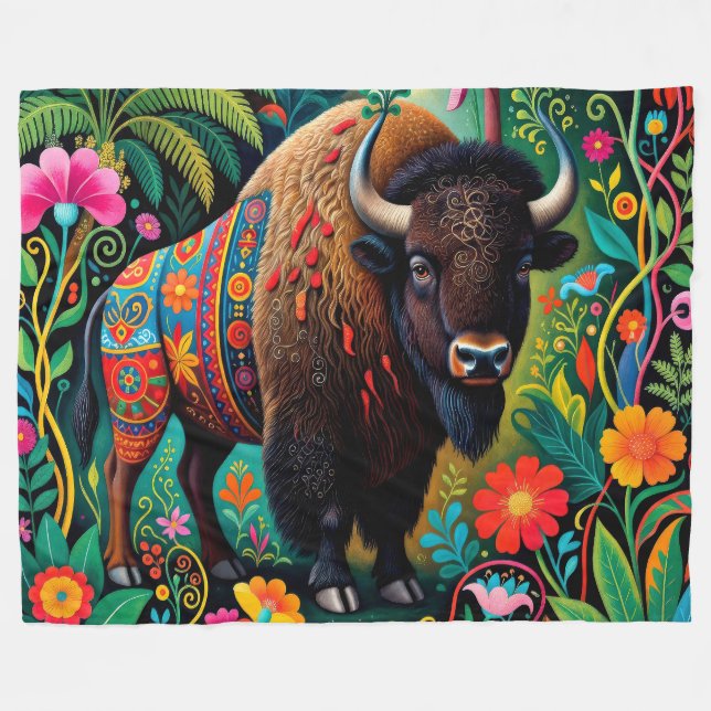 Kraftfull Buffel Bison Djur Fleecefilt (Framsidan (Horisontell))