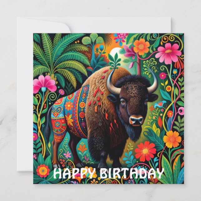 Kraftfull buffelbison djur kort (Framsida)