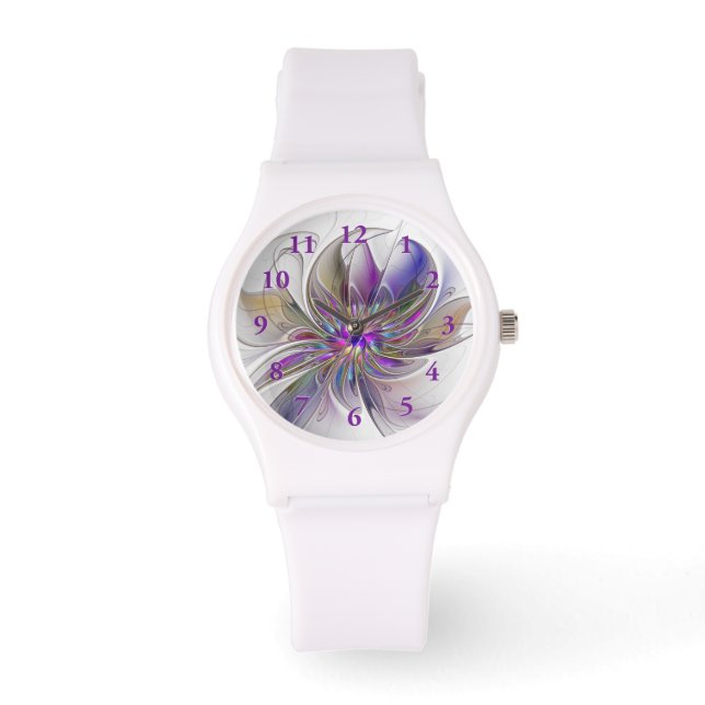 Kraftfull, färglös Abstrakt Fractal Art Flower Armbandsur (Framsida)