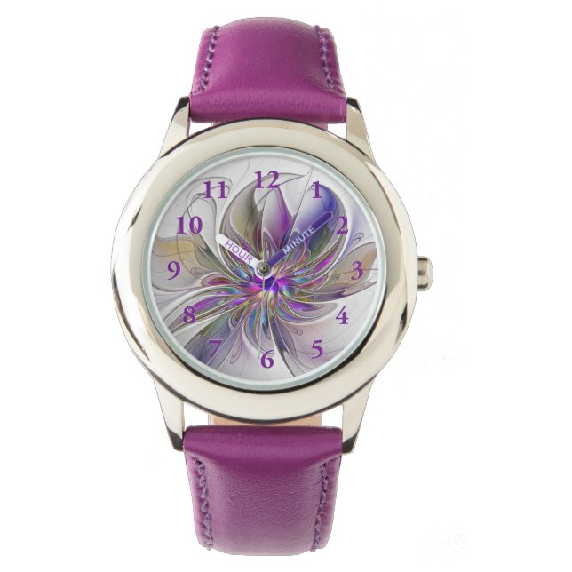 Kraftfull, färglös Abstrakt Fractal Art Flower Armbandsur (Framsida)