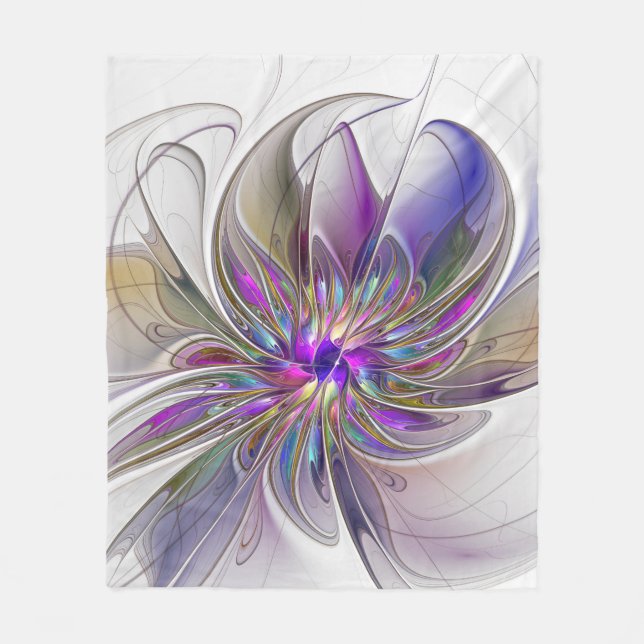 Kraftfull, färglös Abstrakt Fractal Art Flower Fleecefilt (Framsidan)
