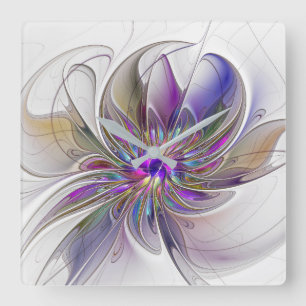 Kraftfull, färglös Abstrakt Fractal Art Flower Fyrkantig Klocka