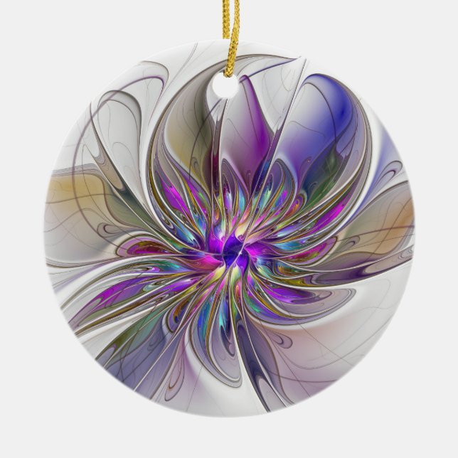 Kraftfull, färglös Abstrakt Fractal Art Flower Julgransprydnad Keramik (Framsidan)