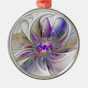 Kraftfull, färglös Abstrakt Fractal Art Flower Julgransprydnad Metall