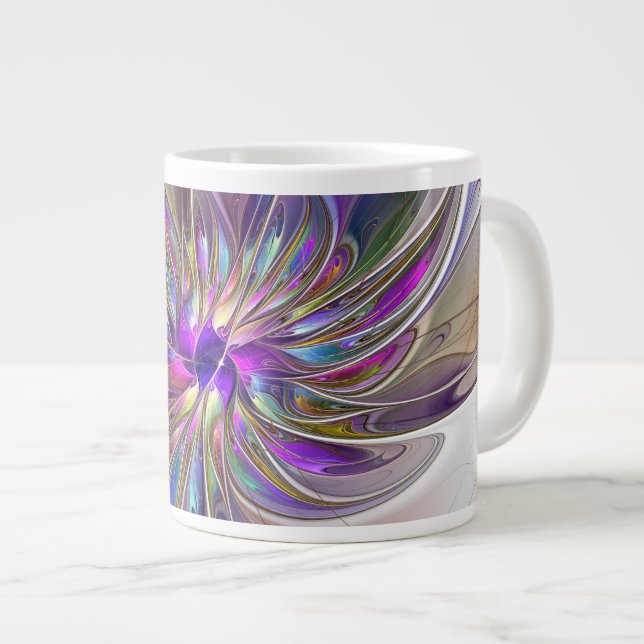 Kraftfull, färglös Abstrakt Fractal Art Flower Jumbo Mugg (Framsida höger)