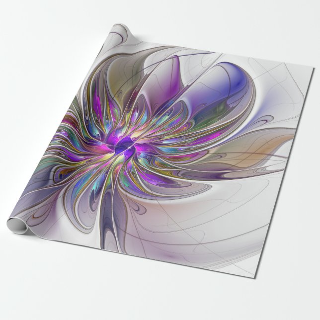 Kraftfull, färglös Abstrakt Fractal Art Flower Presentpapper (Utrullad)