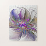 Kraftfull, färglös Abstrakt Fractal Art Flower Pussel<br><div class="desc">Dekorativ unik fantasi-blomma. Utforma ditt pussel och annat.</div>
