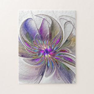 Kraftfull, färglös Abstrakt Fractal Art Flower Pussel