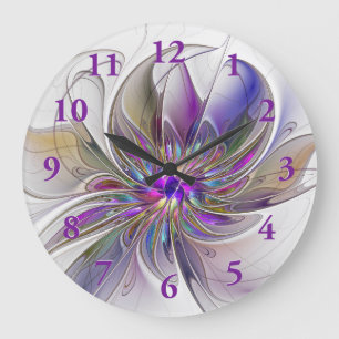 Kraftfull, färglös Abstrakt Fractal Art Flower Stor Klocka
