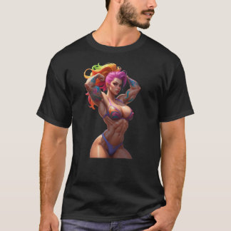 Kraftfull Flex Bold Rainbow-Hved Fitness-guddess T Shirt