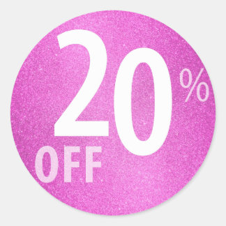 Kraftfull försäljningsskylt på 20 % | ROSA GLITTER Runt Klistermärke