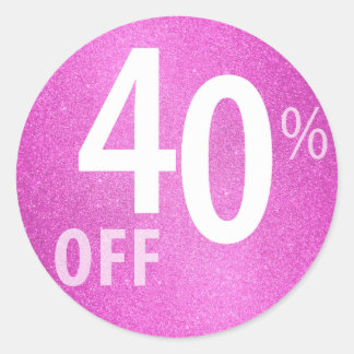 Kraftfull försäljningsskylt på 40 % | ROSA GLITTER Runt Klistermärke