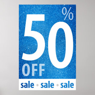 Kraftfull försäljningsskylt på 50 % Blå Glitter Poster