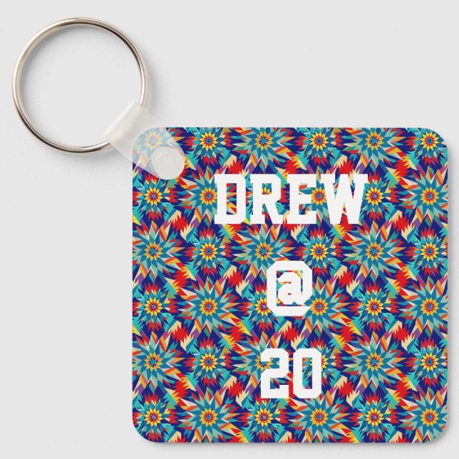 Kraftfull geometrisk trippelfärgad multifärgad ene nyckelring (Framsida)