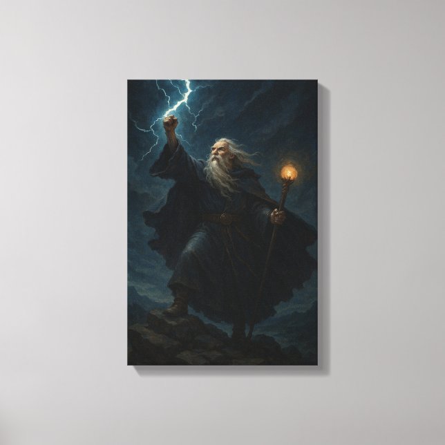 Kraftfull guide Summoning Lightning i Stormy Himme Canvastryck (Framsida)