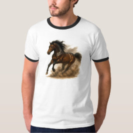 Kraftfull häst springer genom damm t shirt