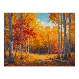 Kraftfull höstskog med Orange & Crimson Löv Perfect Poster